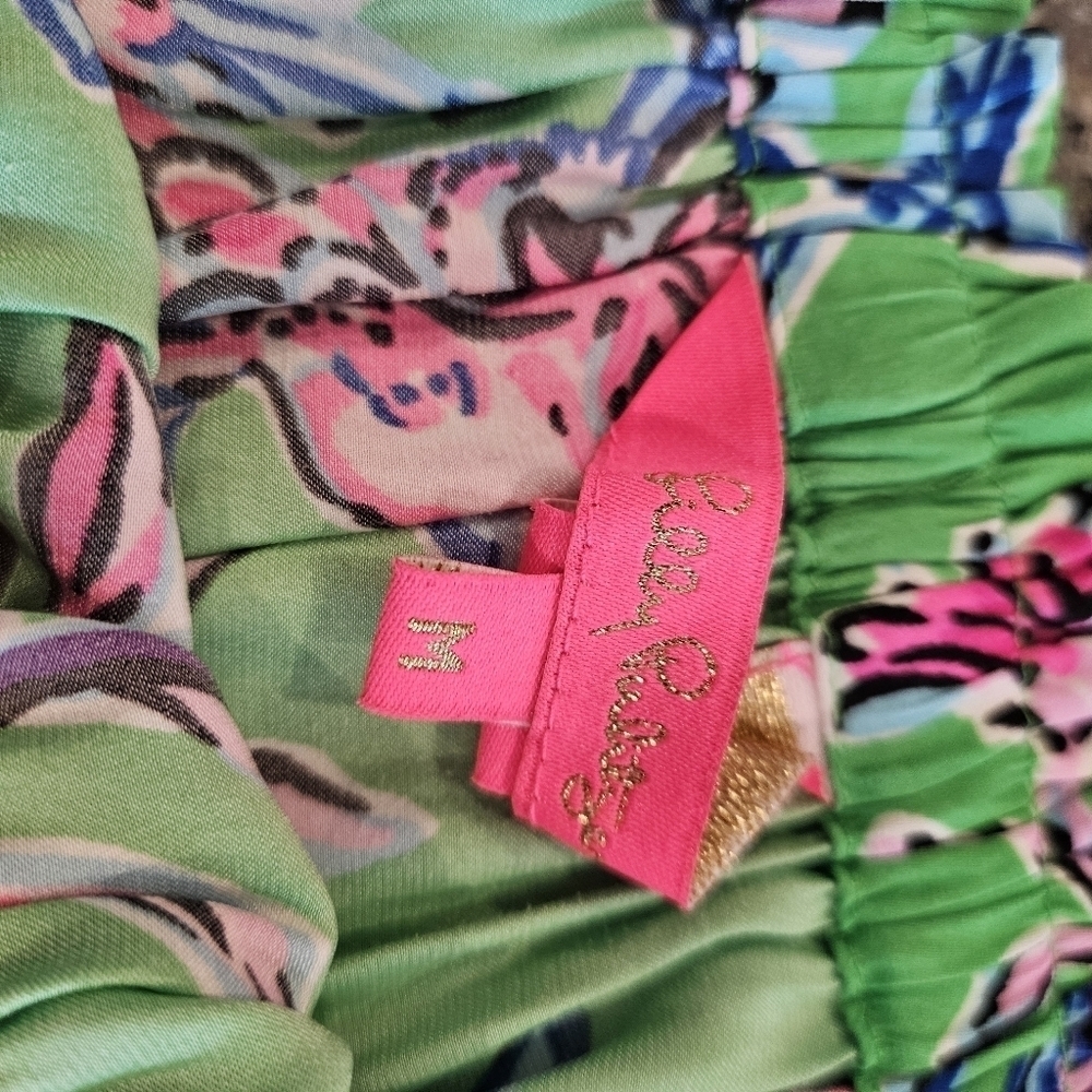 Lilly Pulitzer Brewster Blooms Nevie Off-Shoulder Top Gecko Green Pink M NWT - Picture 3 of 7